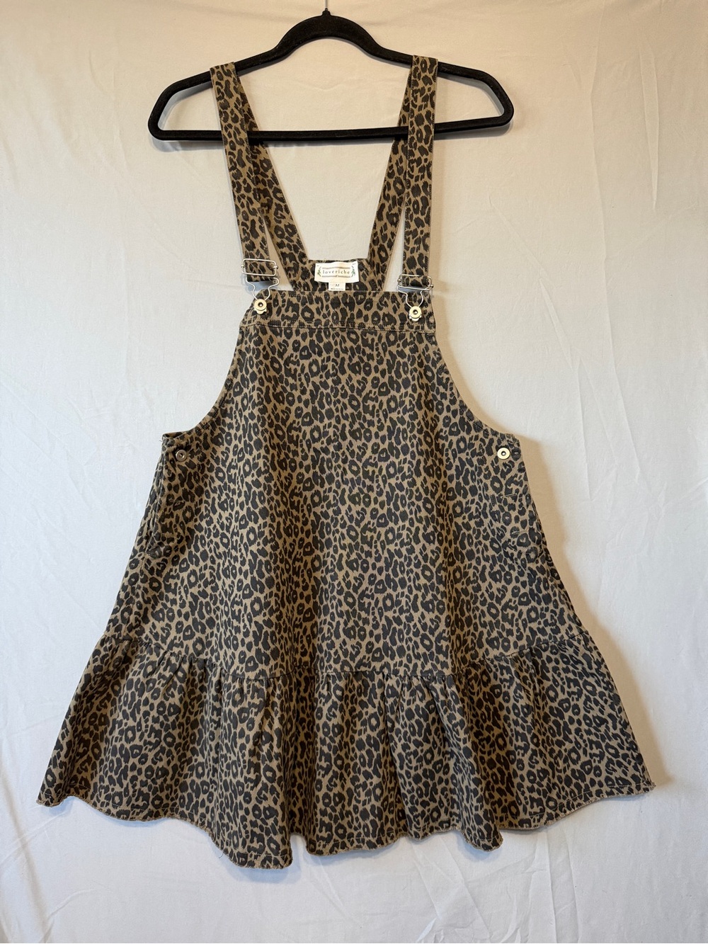 Love Riche Womens Boho Leopard Print Denim Overall Dress Size M Flare Summer NWT
